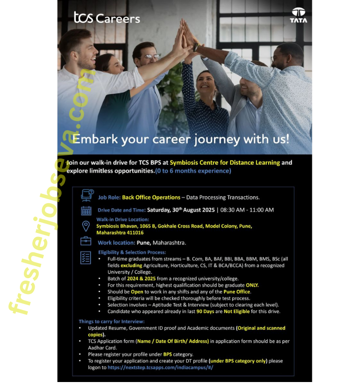 TCS BPS WALK-IN PUNE FRESHERJOBSEVA