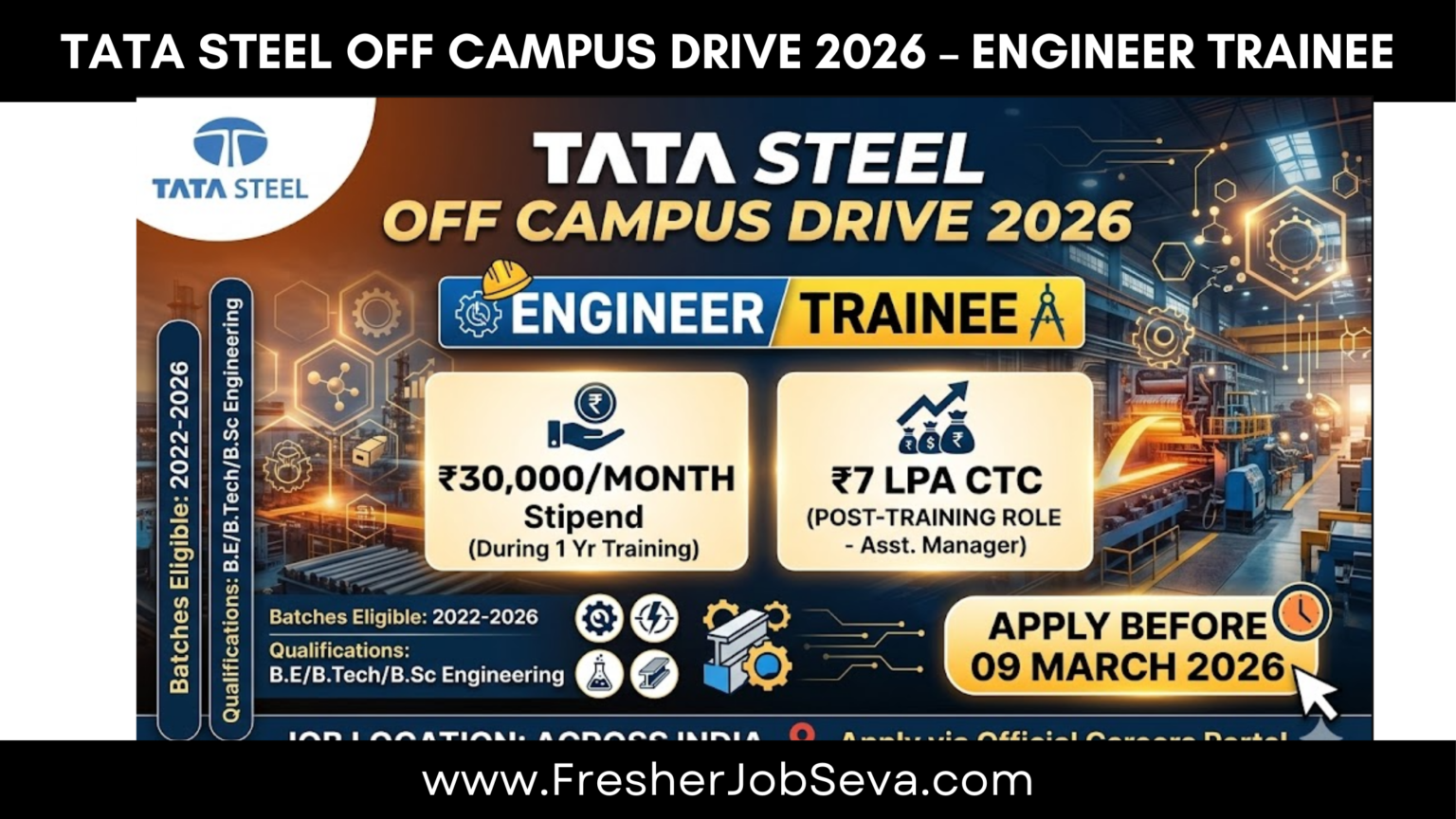 Tata Steel Off Campus Drive 2026 | Golden Opportunity Engineer Trainee ...