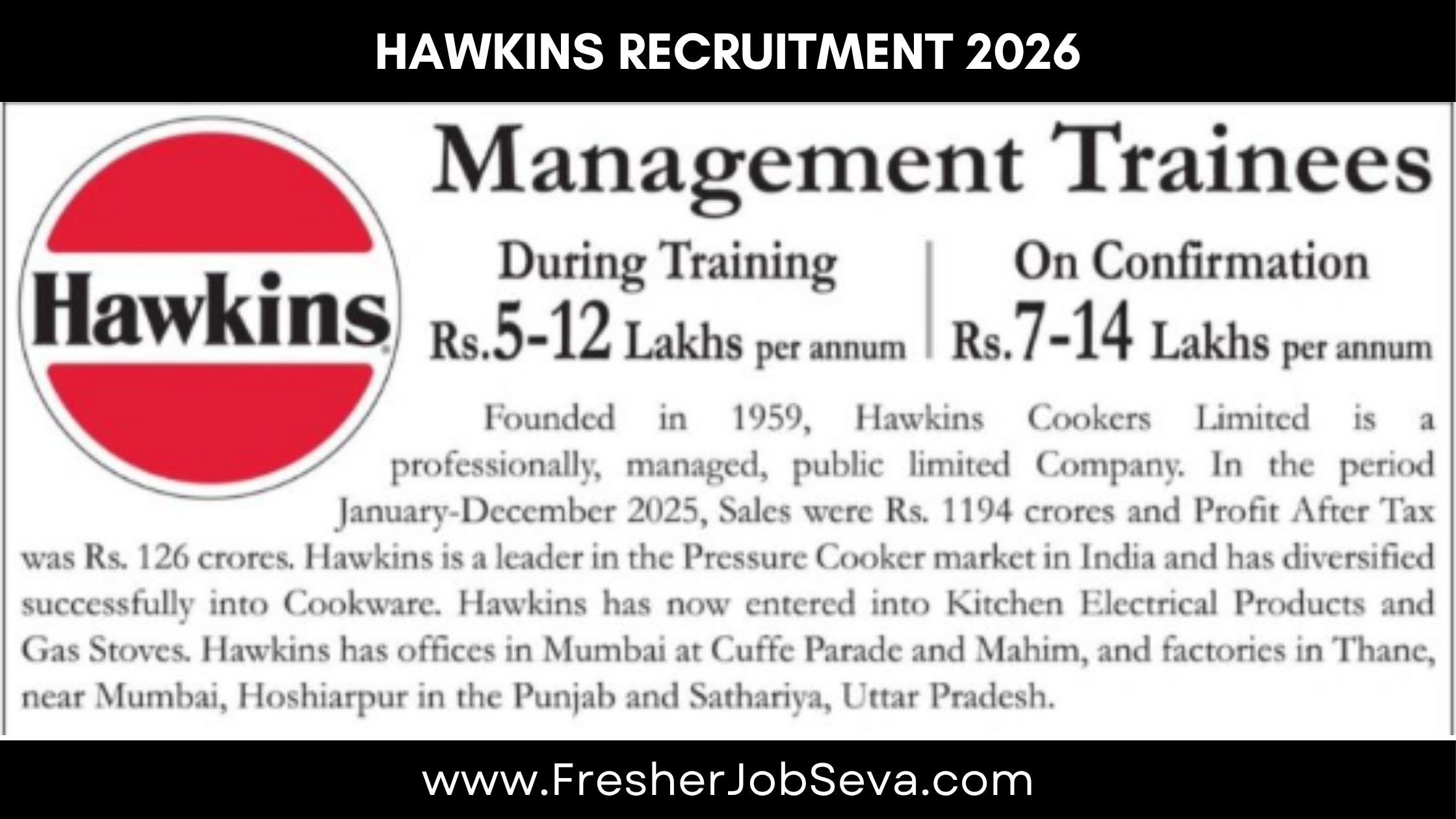 Hawkins Recruitment 2026 – Management Trainee