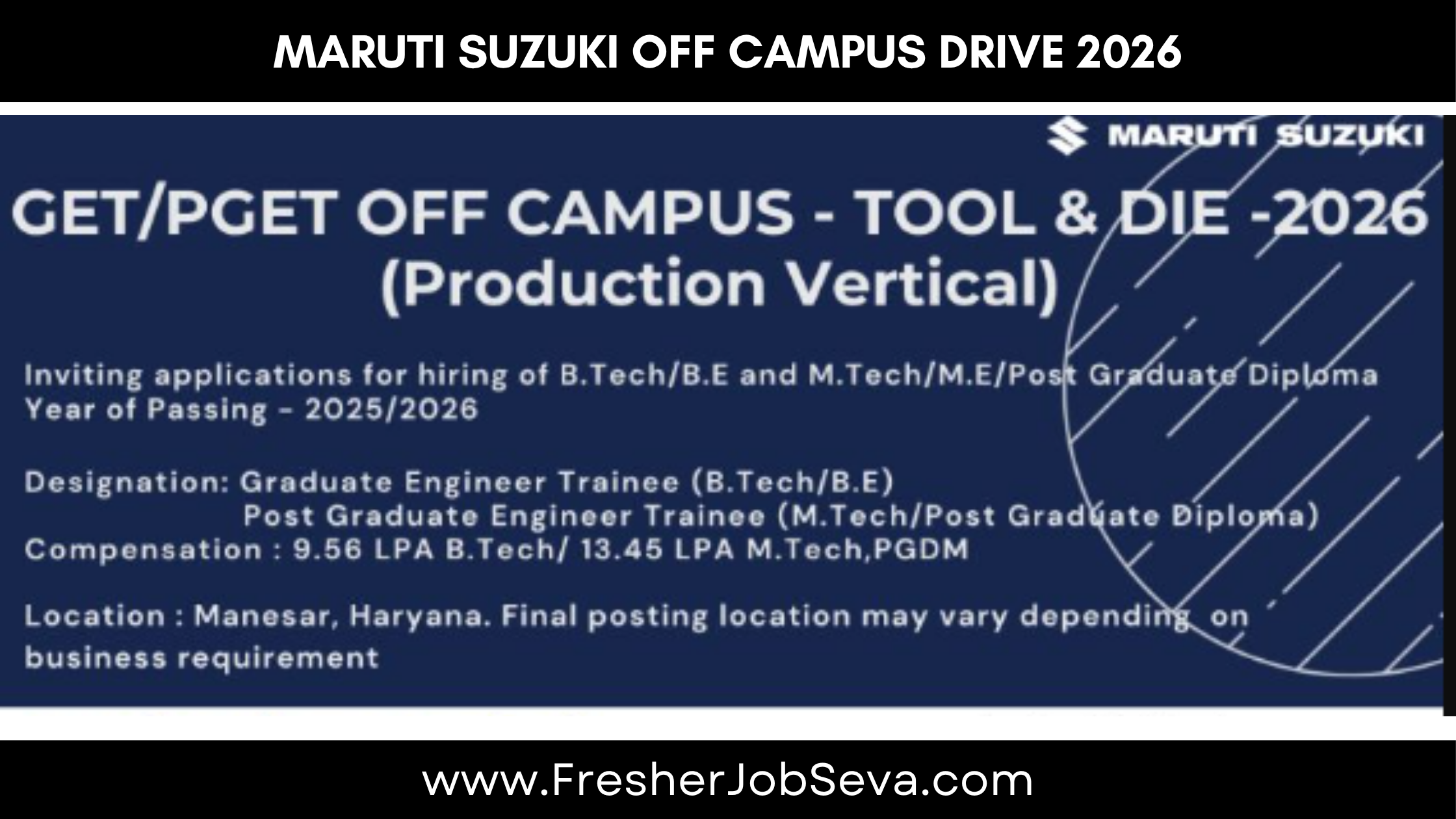 Maruti Suzuki Off Campus Drive 2026 – Graduate/Post Graduate Engineer Trainees